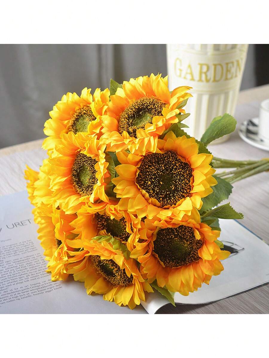 7pcs, Realistic Sunflower Flower For DIY Crafts And Home Decor - Blooming Indoor/Outdoor Faux Flower For Bridal Bouquet And Table Decor.