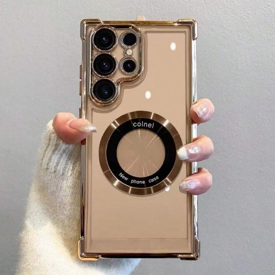 1 Stück silbernes dickes Silikonschutzhülle mit magnetischer Adsorption in Elektroplattierung, kompatibel mit Galaxy S21 S22 S23 S24 S25 Ultra, A13 A14 A15 A33 A34 A52 A53 A54 A55