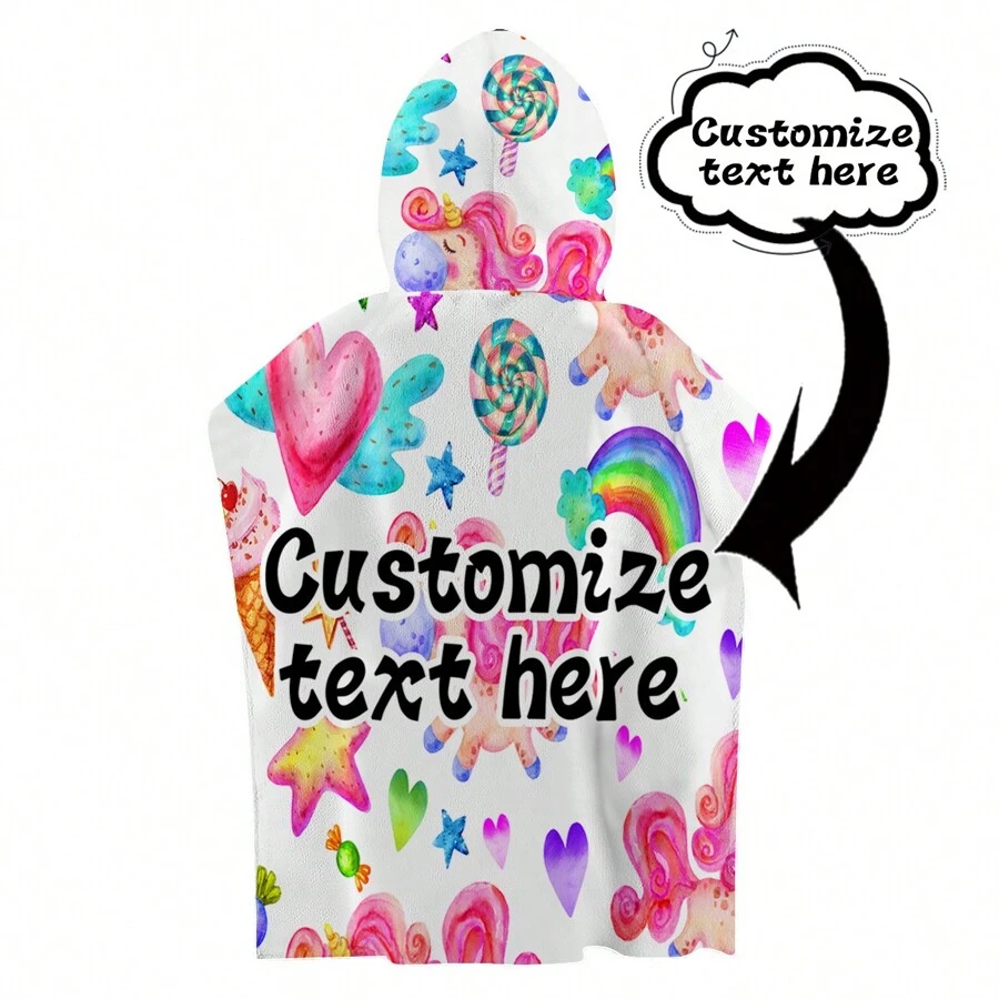 1pc Customizable Cartoon Design Hooded Cloak Poncho Towel, Ultra-Soft Absorbent Quick-Dry Fabric, Suitable For Swimming, Travel, Beach Bathroom Decor Fall Decor Beach Essentials Back To School
