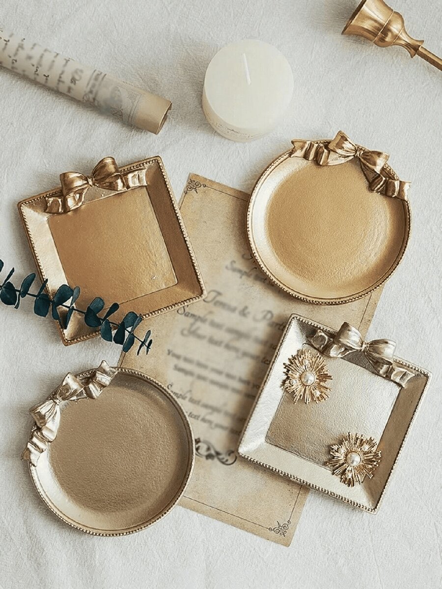 10/5/4/3/1pc Bow Jewelry Tray, 1 Metal Resin Storage Tray, Vintage Wedding Cake Storage Tray, Ring Jewelry Bedroom Tray, Vintage Style Mini Tray, Jewelry Shooting Props Back To School