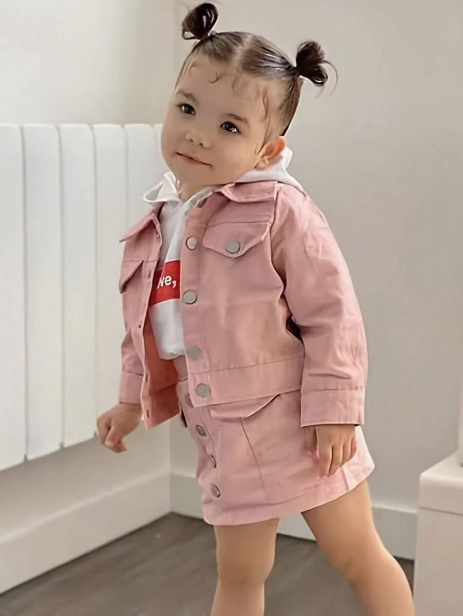 2 pezzi/set Giacca con falsa tasca e gonna per ragazza giovane