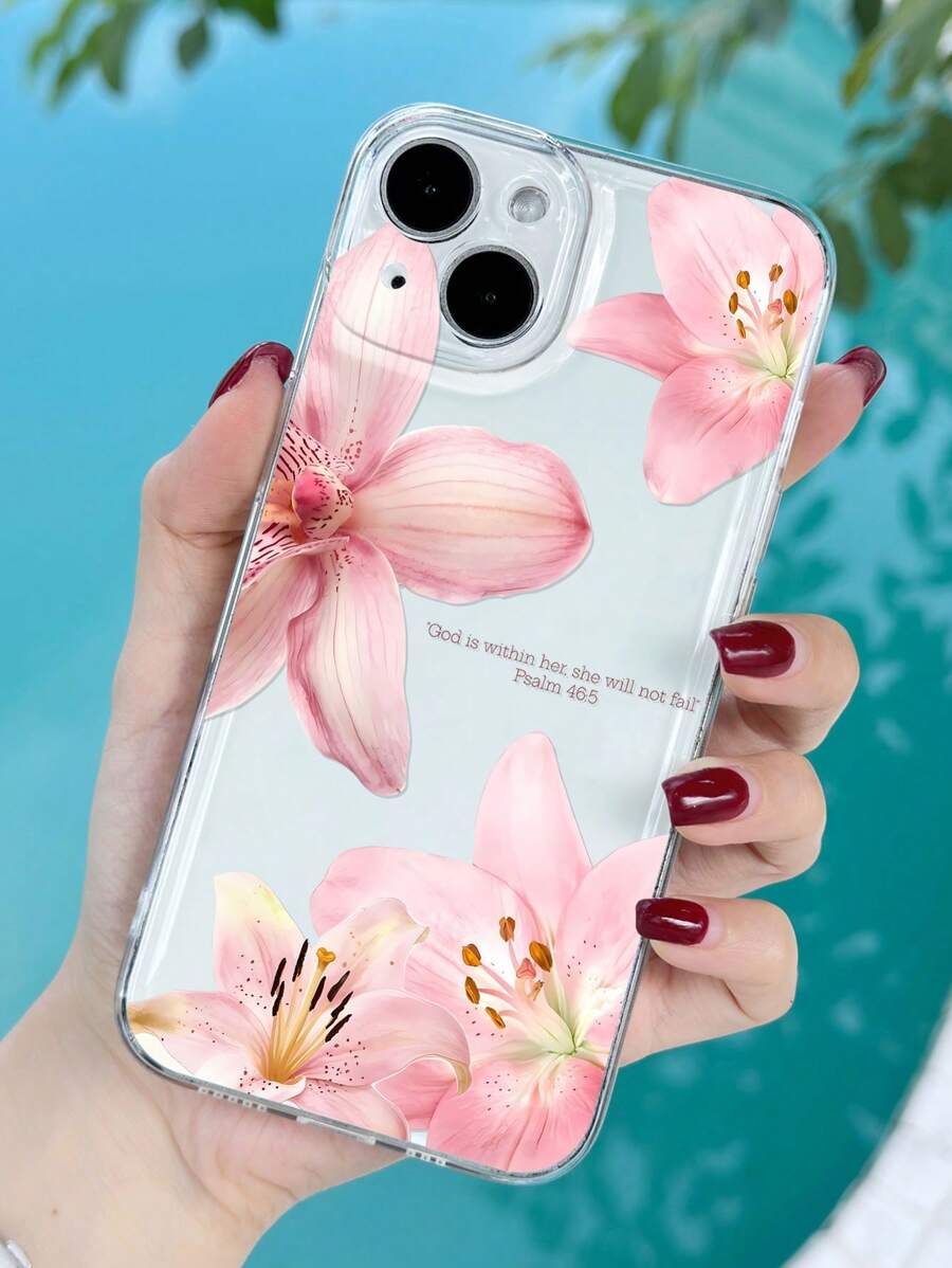 Flower Phone Case 1pc Minimalist Soft Phone Case With Hibiscus Flower And Slogan Graphic, Transparent Full Body Anti-Slip Cover Compatible With IPhone 11/12/13/14/15/16 Pro Max