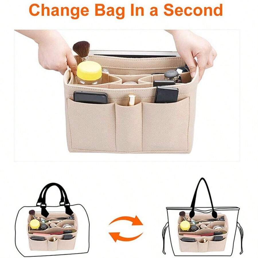 NYXIA Geantă de depozitare de buzunar din pâslă la modă pentru femei, stil casual, bej, poliester, fără margini de ulei, ușoară, lavabilă la mașină/curățare uscată, potrivită pentru geantă de umăr, geantă de tote geantă de mână, fără imprimeuri Cadouri de iarnă pentru femei Accesorii de călătorie