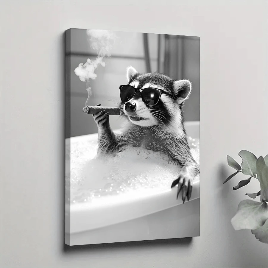 1Pc Framed Canvas Poster, Raccoon Funny Animal Wall Art Canvas Paintings, Ideal Gift For Bedroom Living Room Corridor, Wall Art, Wall Decor, Winter Decor, Room Decoration