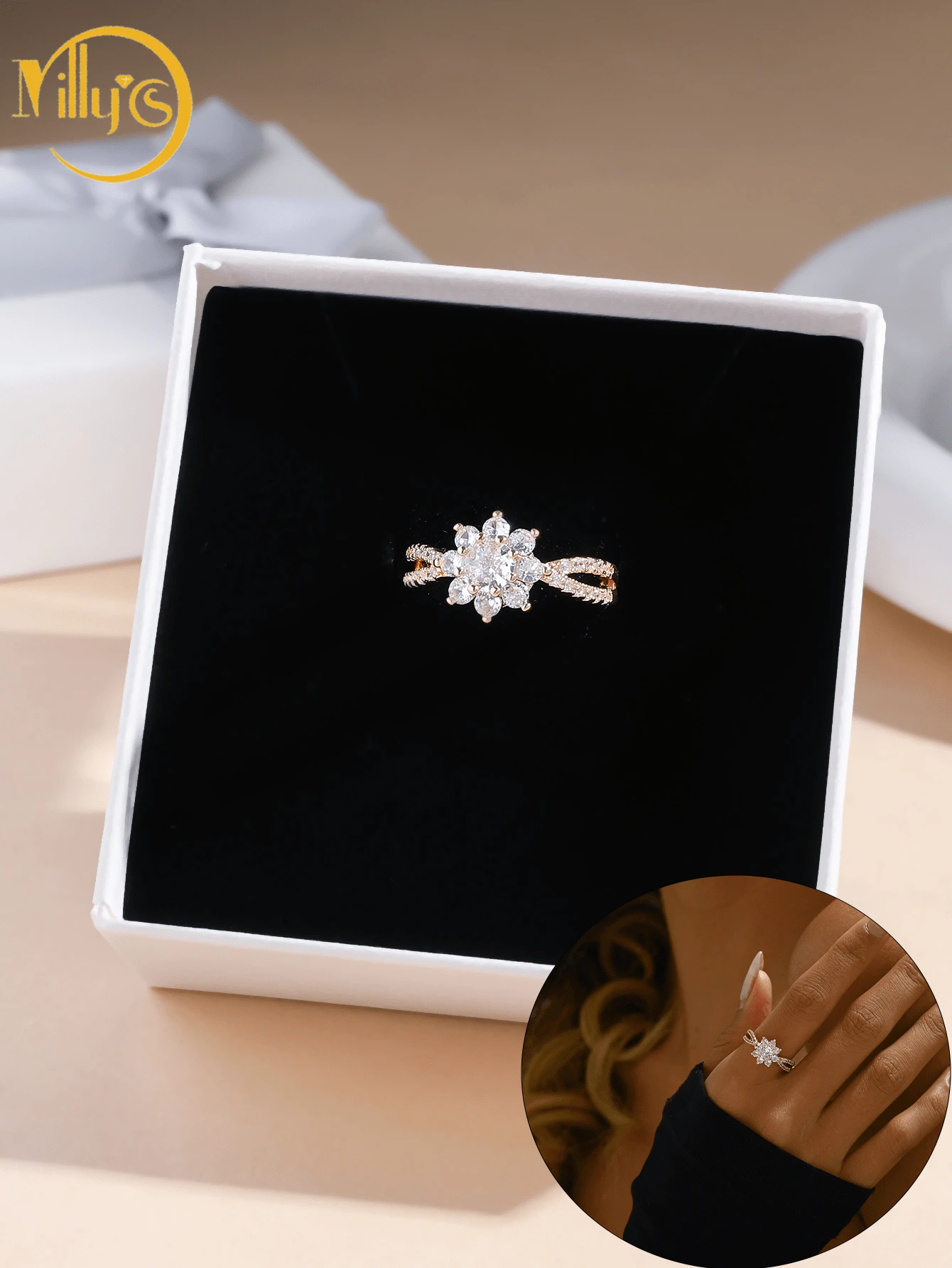 1 pieza/Caja de regalo Anillo dorado, Anillo de plata para mujer, Anillos de boda, Anillos de circonita, Regalo para mujer, Regalo de cumpleaños, Regalo de pareja, Regalo para mamá, Para novia, Para mejor amiga, Caja de regalo de San Valentín, Mamá, Madre, Día de la Madre, Regalo