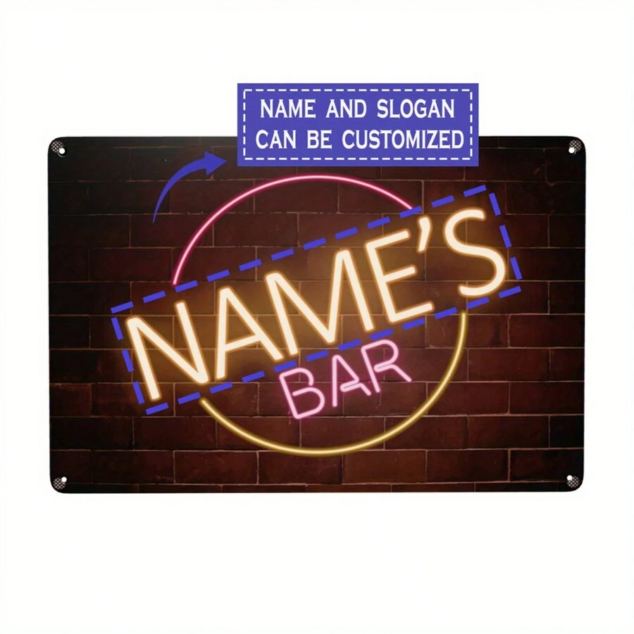 Customizable Neon Effect Metal Sign - Personalize With Your Name Or Text, Vintage Style Home Decor Plaque, 8x12 Inches,Multi-Functional, Ornamental,Reusable,Exquisite,Stylish,High-Quality,Colorful,Modern,Custom,Personalized,Unique,Summer Holiday