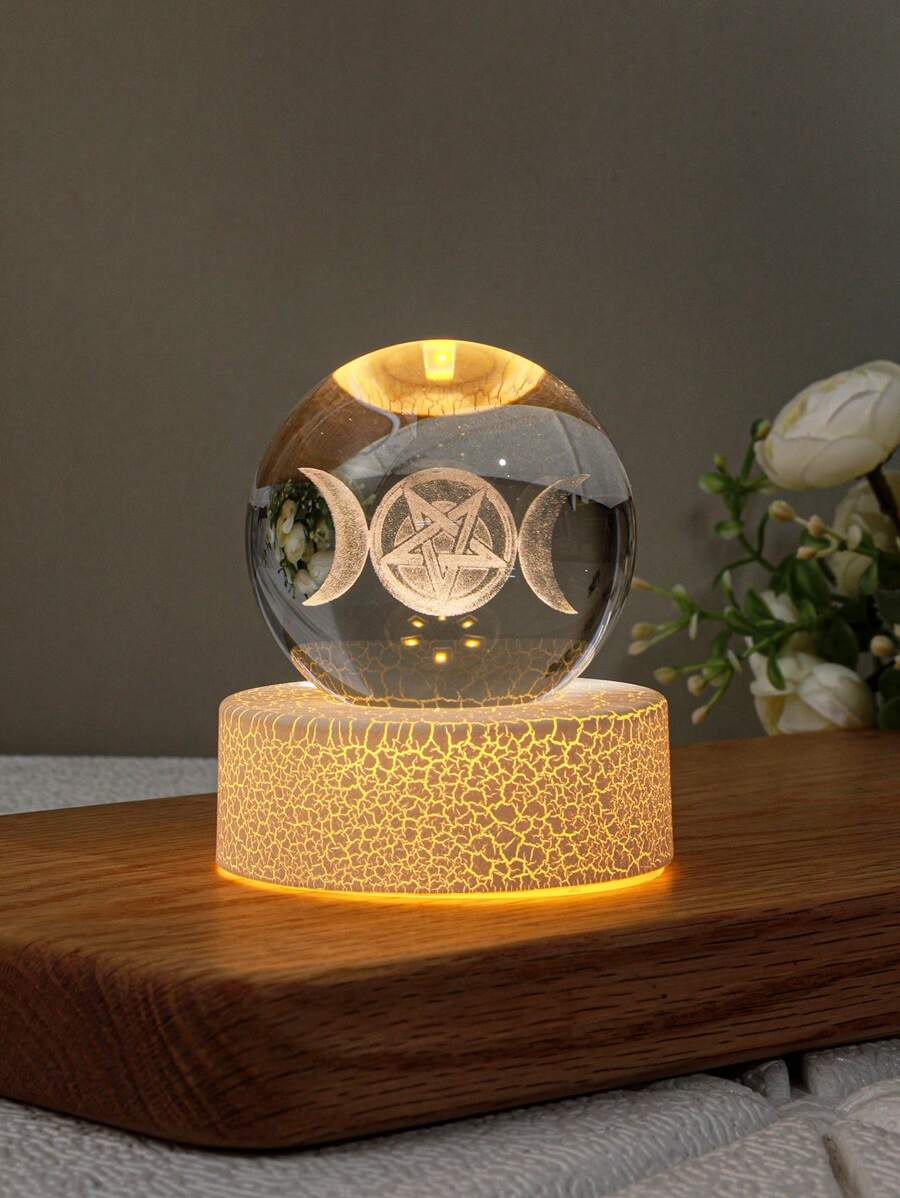 1 szt. Unisex LED Khaki podstawa świecąca podwójny półksiężyc i pentagram kryształowa kula stołowa mała nocna dekoracja światła kula najlepsze prezenty