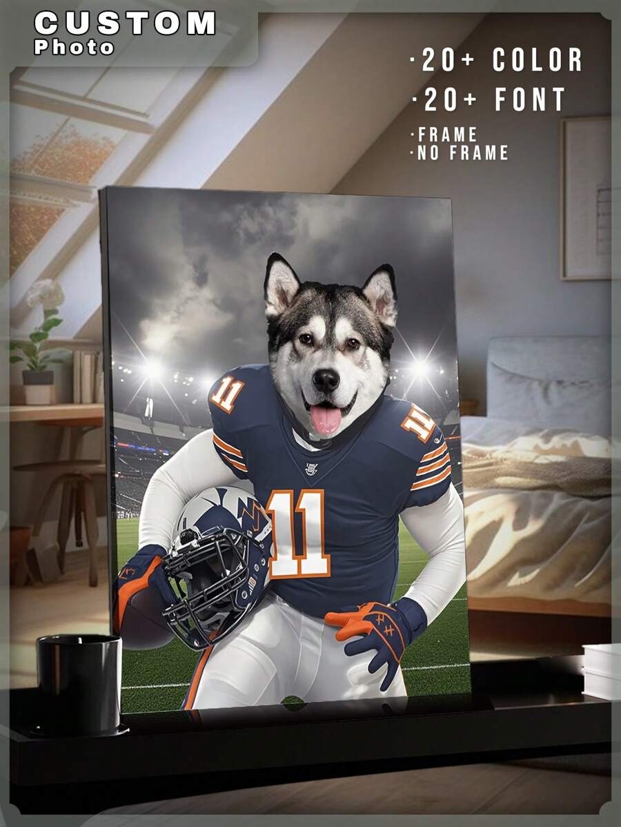 1 pieza Impresión personalizada de mascota en lienzo, retrato personalizado de mascota, retrato de perro, retrato de gato, pintura en lienzo de jugador de rugby, regalo de arte personalizado, impresiones en lienzo con tus fotos en arte de pared personalizado para dormitorio, sala de estar, boda, bebé, mascota, familia, amor, pareja, amigo, imagen, foto, arte de pared enmarcado, regalo de Navidad, mejor amigo, regalo familiar, regalo de cumpleaños, regalo para familia/amigo/novia/novio