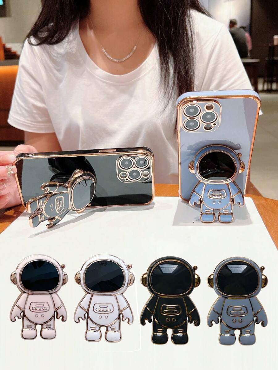 Astronaut Shaped Phone Stand - Suitable For Various Phones With Protective Cases, Retractable Foldable Astronaut Design Metal Plating Adhesive Phone Holder Compatible With IPhone, Android Phone, Gift For Birthday, Family, Friends Phone Accessories