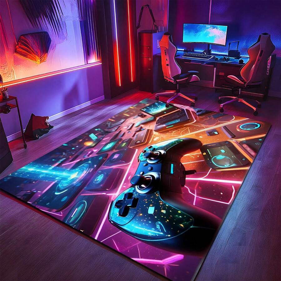 1pc Colorful & Stylish Gaming Themed Area Rug, Interesting Cartoon INS Inspired Rectangle Soft Anti-Slip Carpet, Suitable For Outdoor, Entryway, Living Room, Bedroom, Laundry Room, Bathroom, Game Room, Machine Washable, Household Decoration