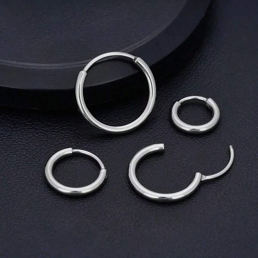 1 Pair Stainless Steel Round Hoop Earrings/Nose/Lip Rings, Suitable For Women, Men, Girls, Everyday And Party Wear Piercing Circular Design, Cute/Sexy Style