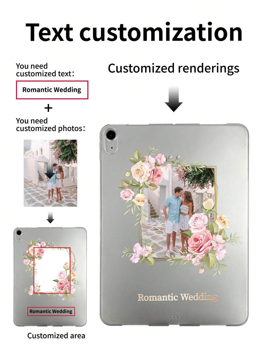 Spring 1pc Rose Flower Frame Transparent Phone Case, Customized With Portrait, Pet, Plant Photo, Text, Letters, Any Images, Lightweight And Ultra Thin Soft Shell