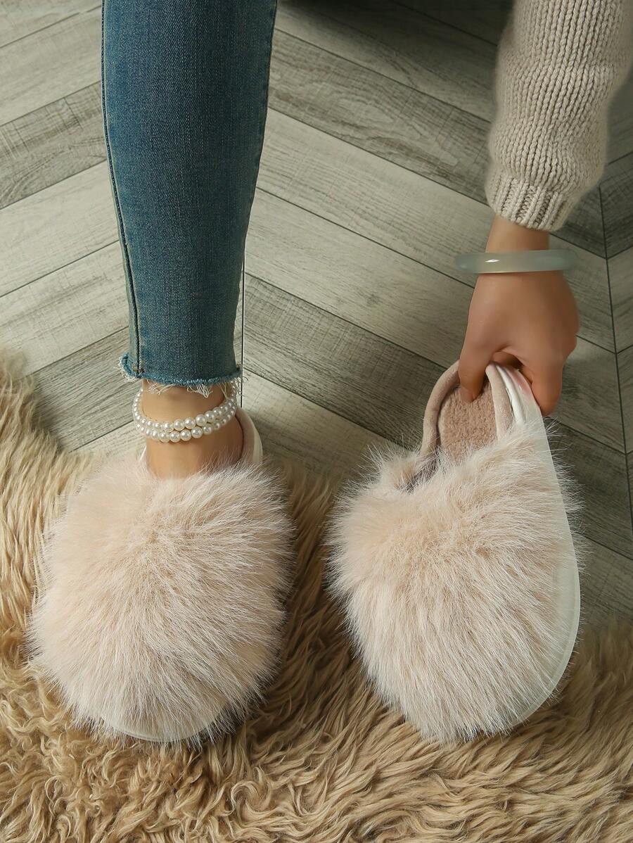 Women's Simple Fashion Plush Feeling Soft Thick Bottom Fall And Winter For Home Indoor And Outdoor Couple Models Home Fur Slippers
