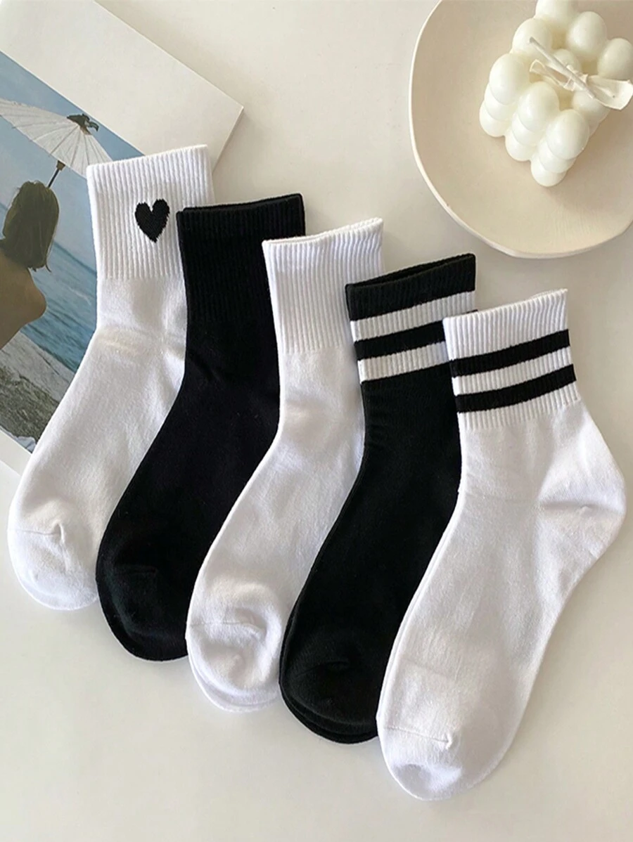 5 pares de calcetines versátiles a media pantorrilla, de estilo casual y minimalista