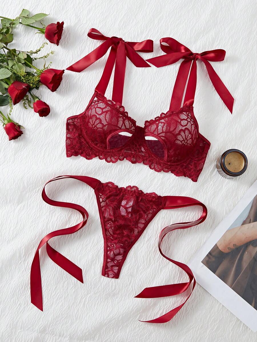 Pcs Women S Sexy Lingerie Set New Spring Summer Fashionable Red Lace Bra Adjustable Strap