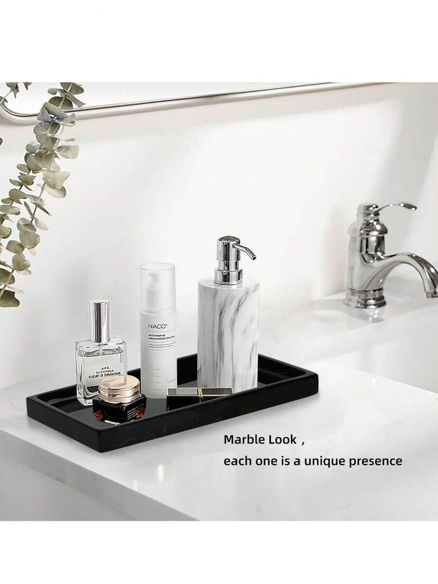 cassina 1 Pc Rectangle Black Bathroom Tray, Suit For Candle Holder, Vanity Decor Projects, Bathroom Toilet Tank Tray, Perfume Or Jewelry Storage, And Coffee Table Centerpiece Marble Look