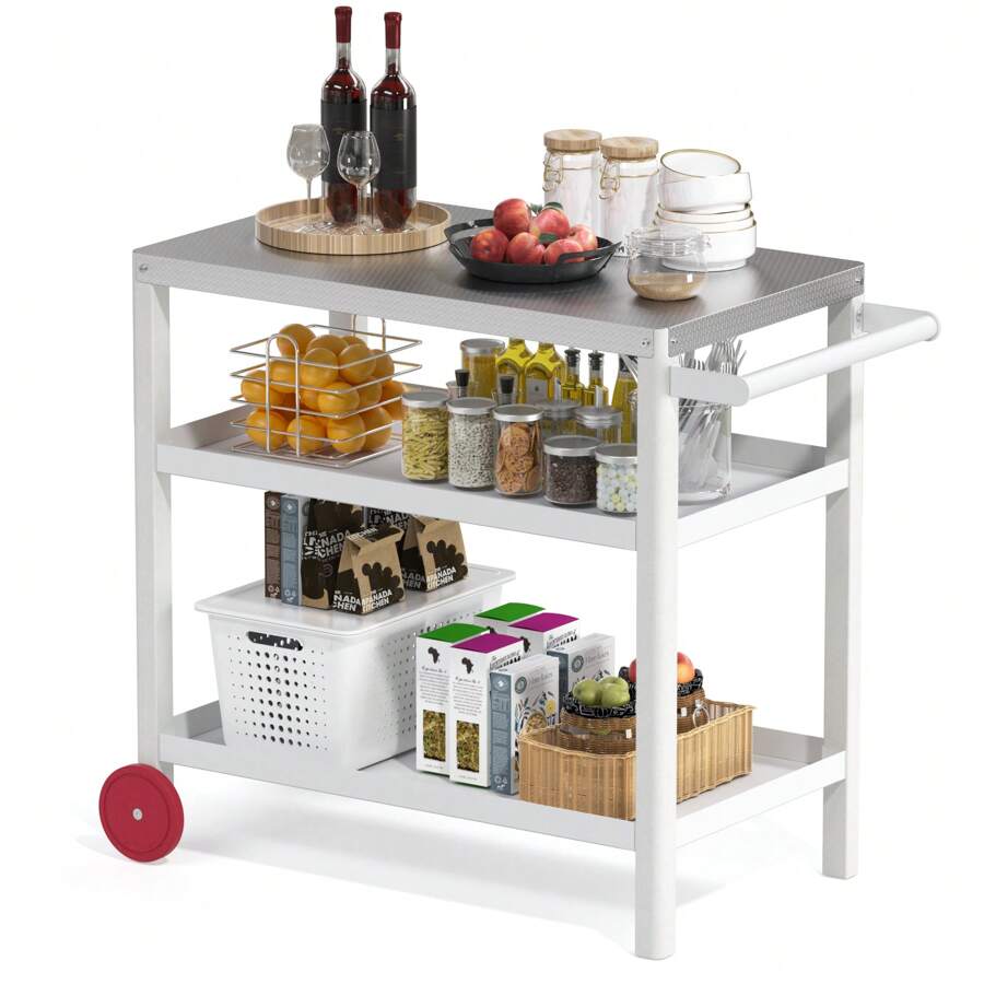 Outdoor Prep Grill Cart, Honeycomb Style Wear-Resistant Tabletop With High Load-Bearing Portable BBQ Cart, HDPE Durable Frame 3-Tier Storage Cart