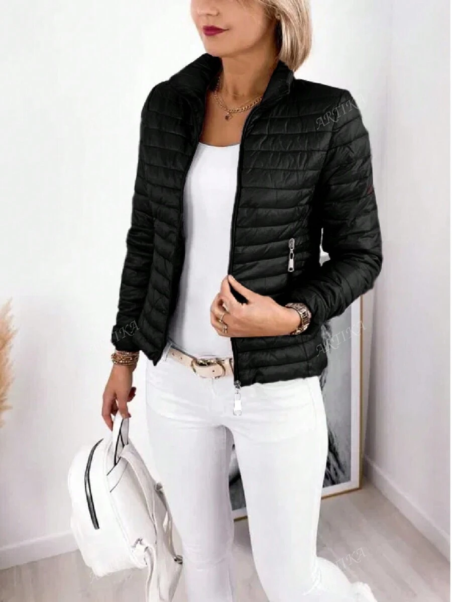 Cappotto imbottito sottile di colore uniforme, versatile per l'autunno/inverno