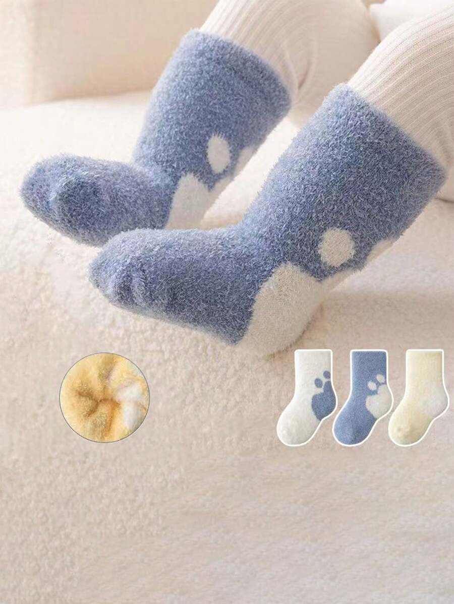 3 Pairs Of Baby Autumn And Winter Thickened Velvet Warm Mid-calf Newborn Baby Socks Floor Socks