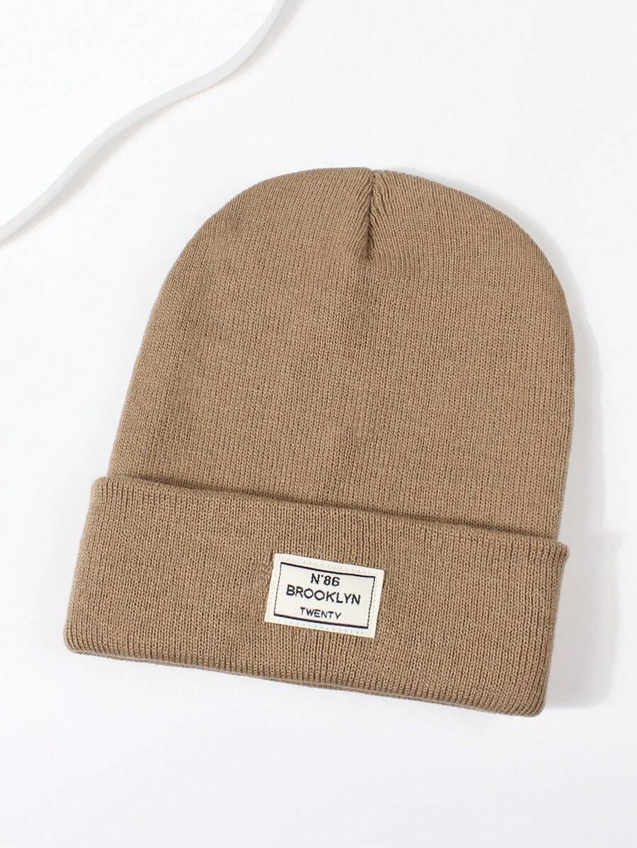 1 pezzo Berretto casual da donna con decorazione a lettera, senza visiera, adatto per l'inverno