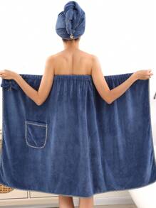 Dark Blue Bath Skirt and Shower Cap 2-piece Set