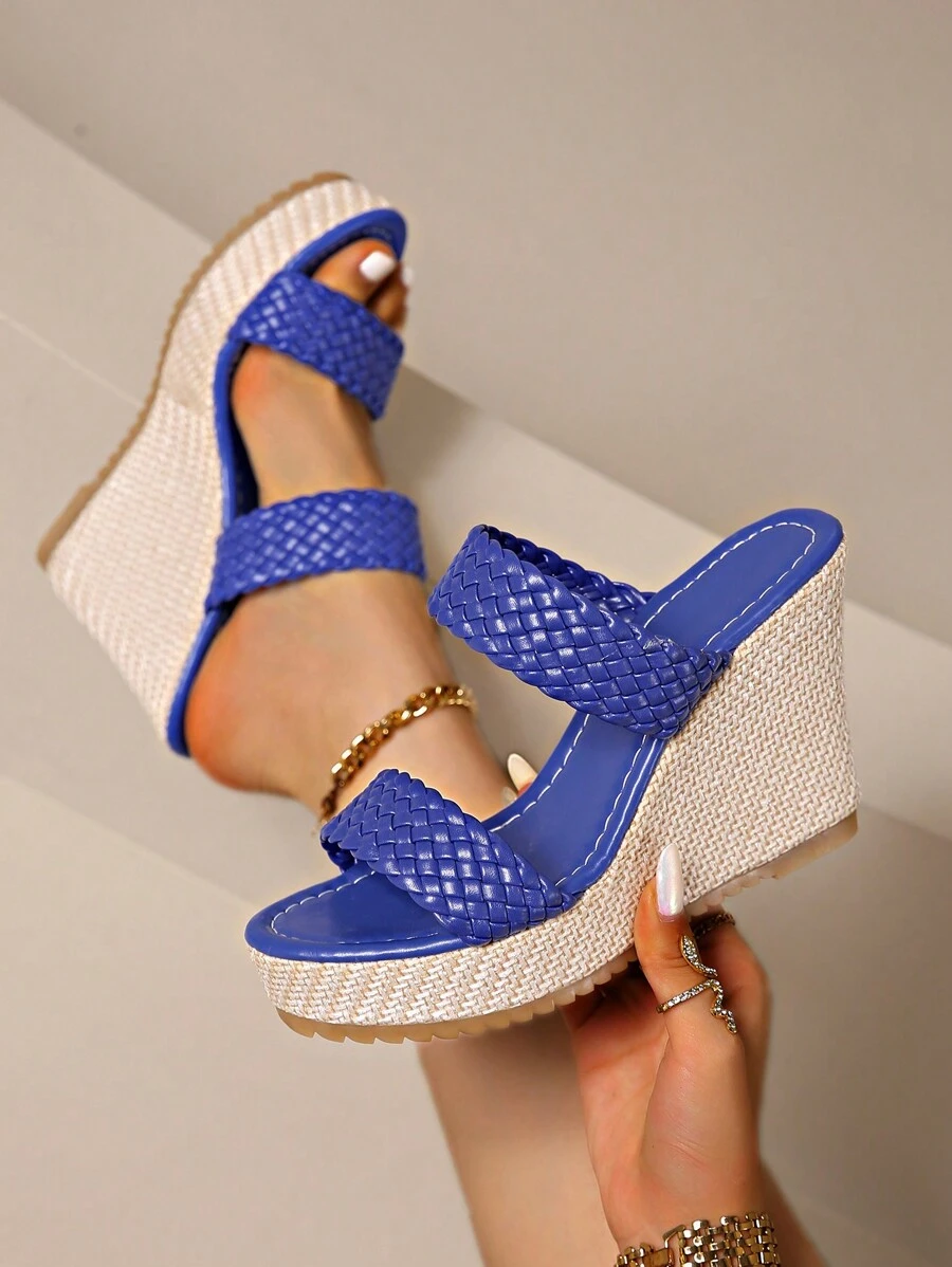 Retro High Heel Sandals For Women, Thick Sole Wedge Platform Slides, Woven Casual Beach Outdoor Slippers, Versatile Personalized Wear, Summer