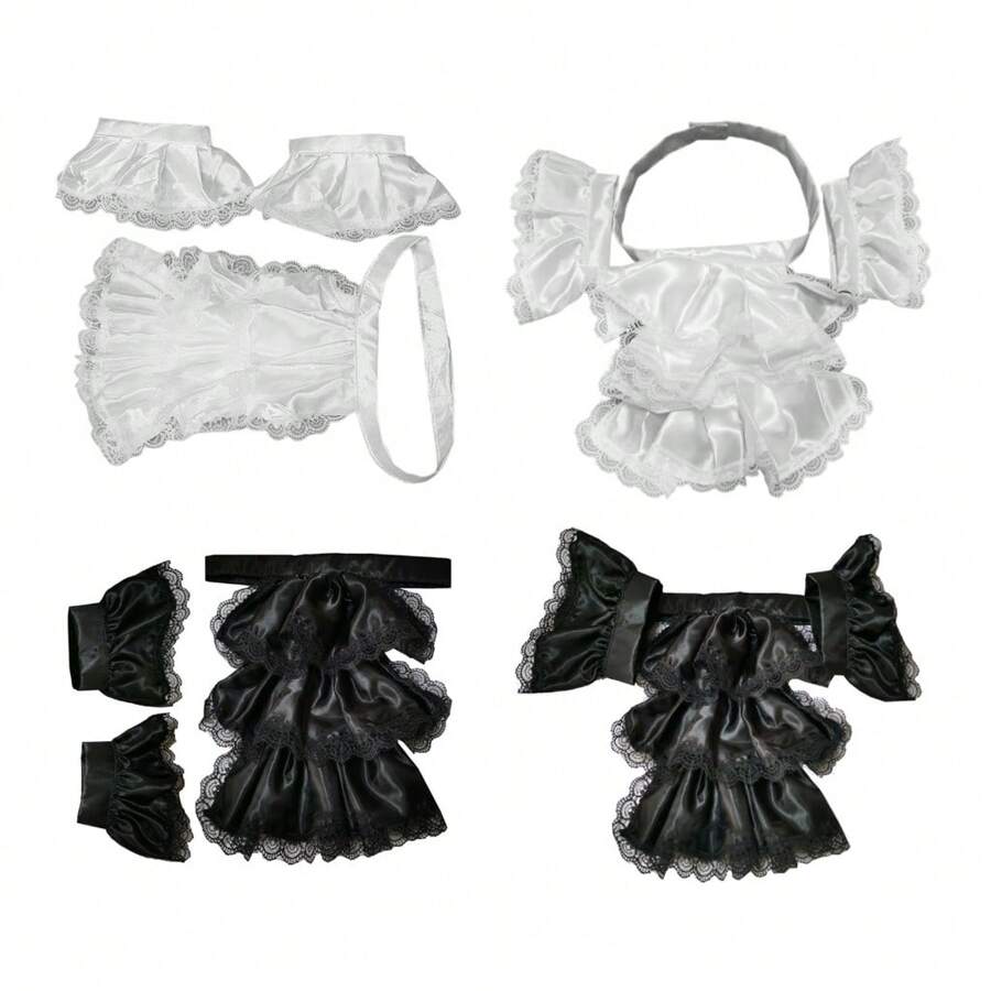 Set de jabot și manșete din satin cu volane, detașabil pentru adulți
