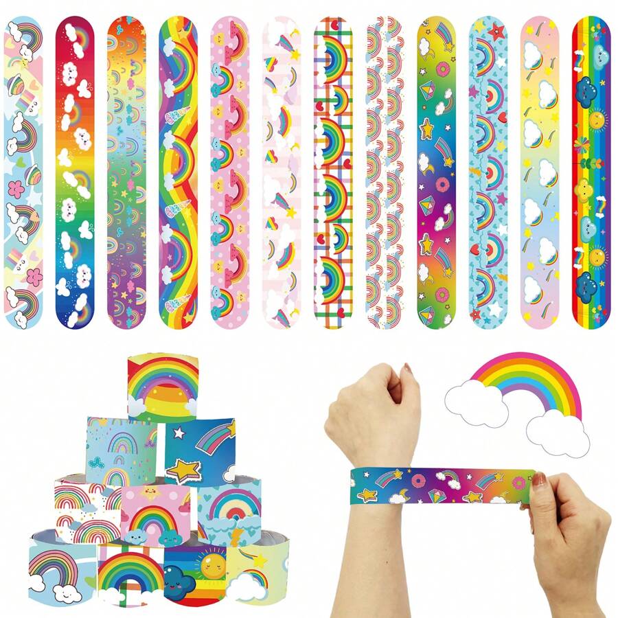 36 piezas Pulseras tipo snapbracelets de colores del arcoíris, 12 diseños diferentes con tema arcoíris, regalos de intercambio del Día de San Valentín, suministros de decoración para relleno de cajas de regalo y fiestas de cumpleaños