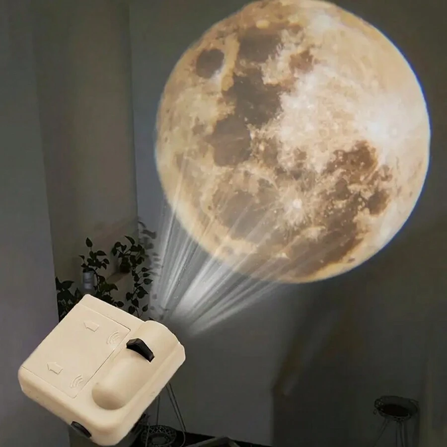 1 Pc Moon Projection Night Light, Bedroom Decor LED Moonlight Lamp, Romantic Atmosphere Lighting, Space Themed Party, Button Control, Battery Powered, Suitable For Holiday Bedroom/Living Room Decor (Batteries Not Included)