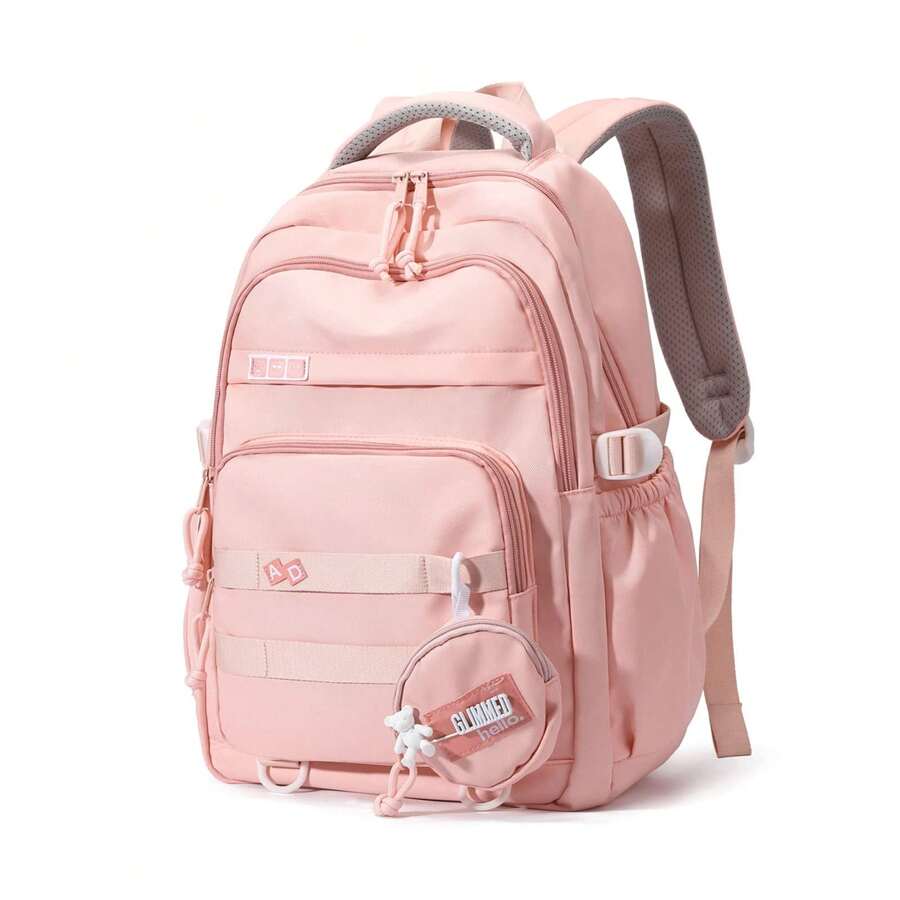Sac a Dos Femme, Cartable Fille Collège Loisir, Sacs Filles Cartables Scolaires Etanche Nylon Sac à Dos Ordinateur 15.6 pouces Pour L'école et les Voyages - Rose