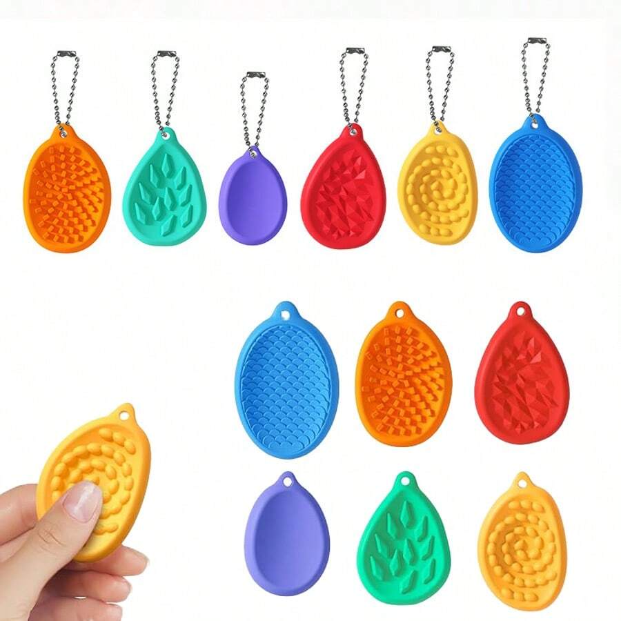 6/12 Pcs Random Color Fidget Toys Adults Silicone Worry Stone Travel Toy Unique Strap Hole Design Allows You To Wear A Rope Necklace For Easy Portability For ADHD Teens Calm Down Quiet Anxiety Fidgets Toys Christmas Stocking Stuffer