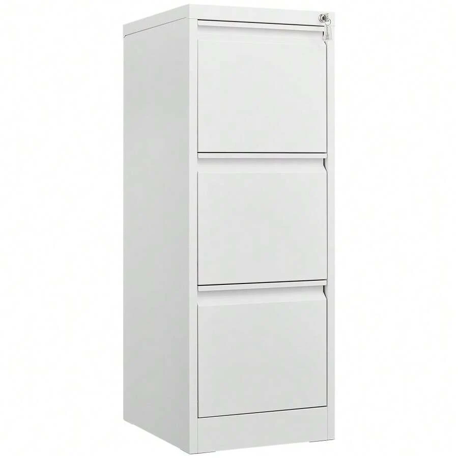 3 Drawer File Cabinet With Lock Metal Vertical File Storage Cabinet Office Home Steel Vertical File Cabinet For A4 Legal/Letter Size Narrow File Cabinet Locked,Assembly Required White Metal 3 Drawers