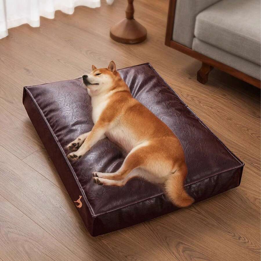 1pc Pet Dog Leather Mattress Pad, Polycotton Filled, No Assembly Required, Suitable For Various Dog Breeds, Durable & Easy To Clean, Fit For Cats And Dogs, Suitable For All Seasons