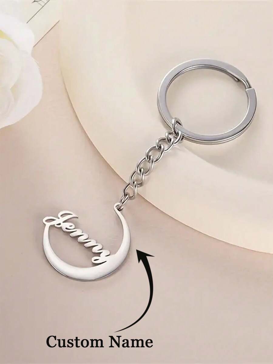 1 Llavero personalizado con la luna y el nombre, llavero de metal con nombre tallado personalizado, regalo de Ramadán, regalo de cumpleaños personalizado para familia y amigos, regalo de Navidad