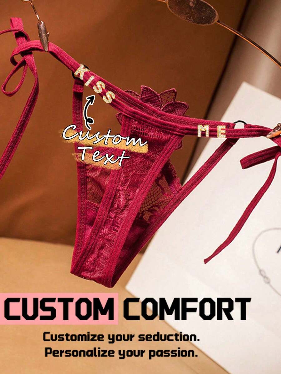 Custom Funny Text.Side Strap Underwear Women's Lace Sexy Large Size Light Luxury Strap Hollow T-Shaped Pants Low Waist T-Pants.Christmas.