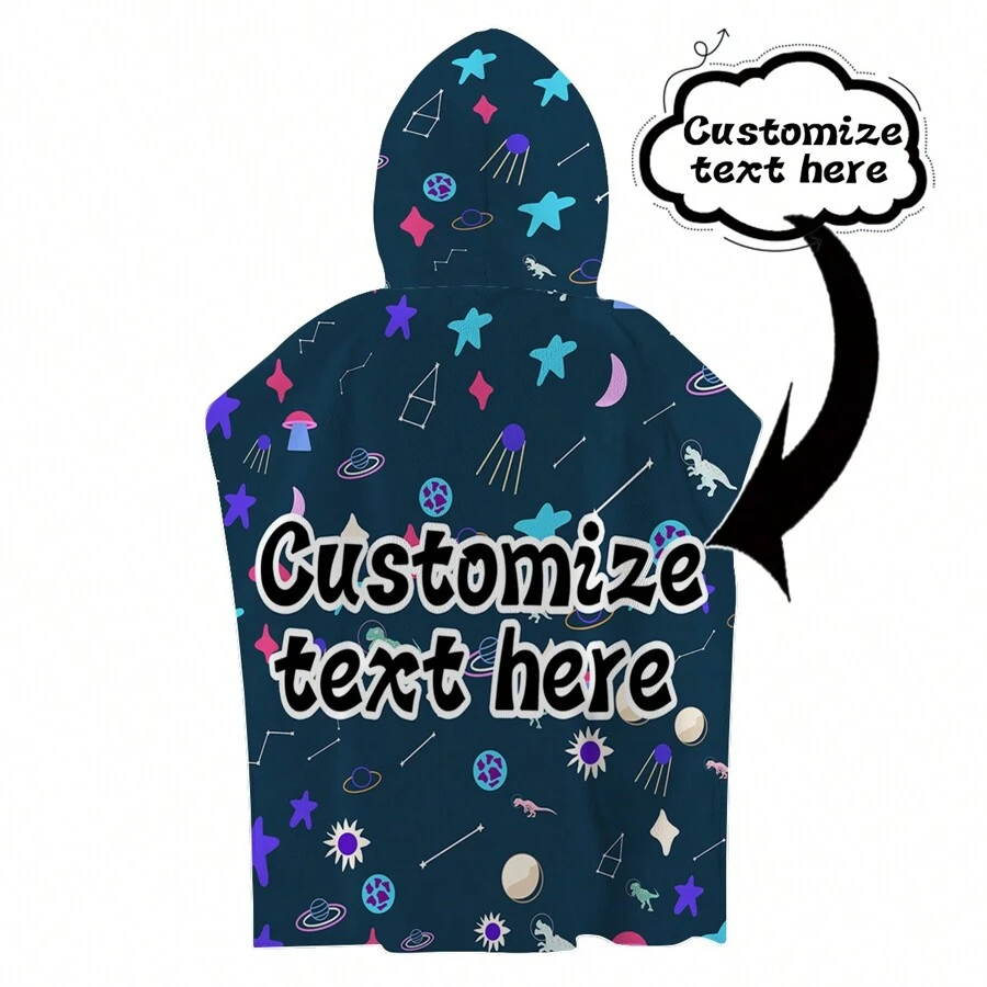1pc Customizable Cartoon Graphic, Wearable Hooded Poncho Towel, Soft Microfiber, Quick-Drying And Absorbent, Suitable For Swimming, Travel, Beach Bathroom Decor Fall Decor Beach Essentials Back To School