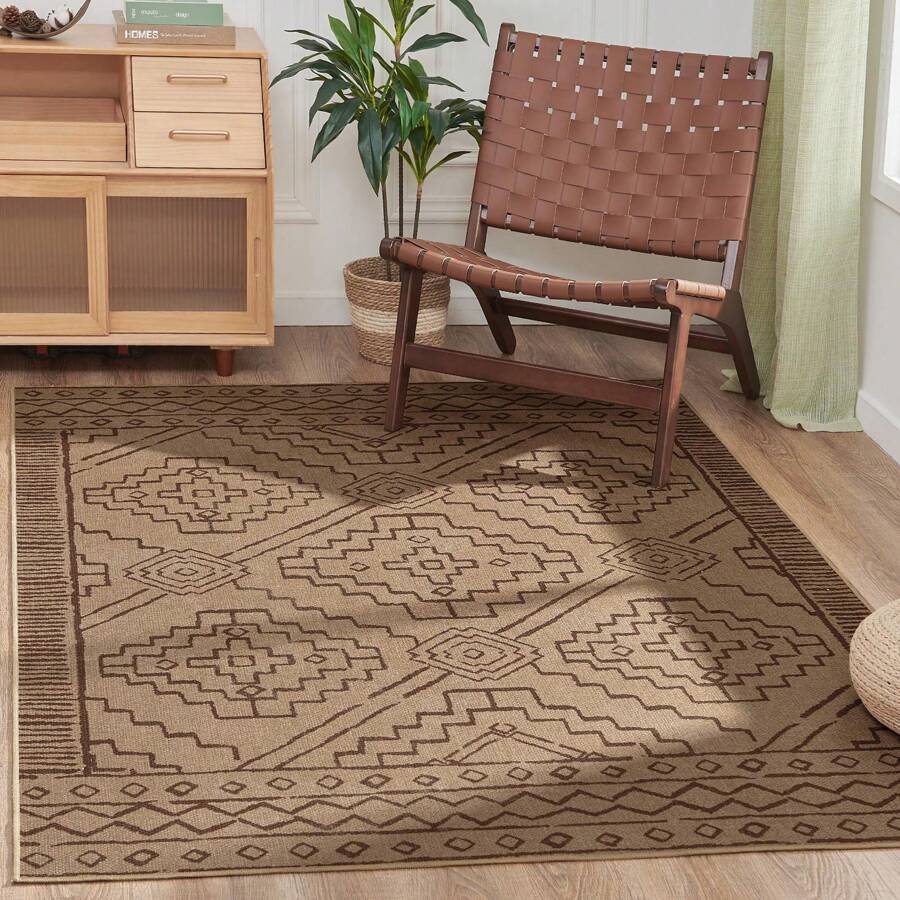 Area Rug Entryway Boho Chic Jute Rug Indoor Outdoor Floor Cover Print Geometric Rug Foldable Accent Rug For Living Room Bedroom Dining Room Patio Garden