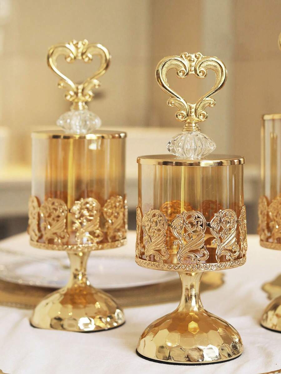 1 pieza Tarro de almacenamiento con tapa con forma de corazón de lujo - Organización de cocina y sala de estar - Estilo europeo para almacenamiento de aperitivos, frutas y frutos secos en el escritorio