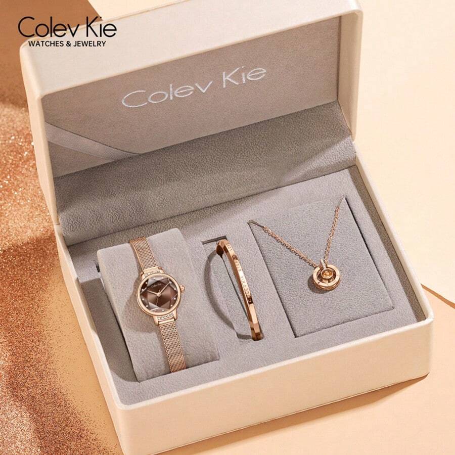 ColevKie 1st Dameshorloge van roestvrij staal met roségouden meshband, waterdicht quartzhorloge, modieus en romantisch, geschikt voor dagelijks gebruik