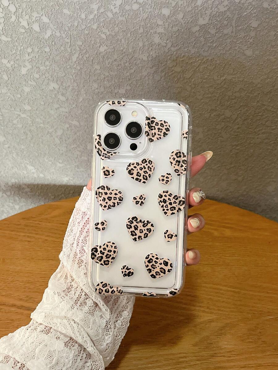 Leopard Print Heart Design Shockproof Phone Case With 1 Lanyard Strap, Compatible With Iphone 16 Pro Max, 15, 14, 13, 12, 11 Pro Max, XS Max, X, XR, 8, 7, Plus, Mini, Ideal As Birthday Gift For Girlfriend, Boyfriend Or Self-Use