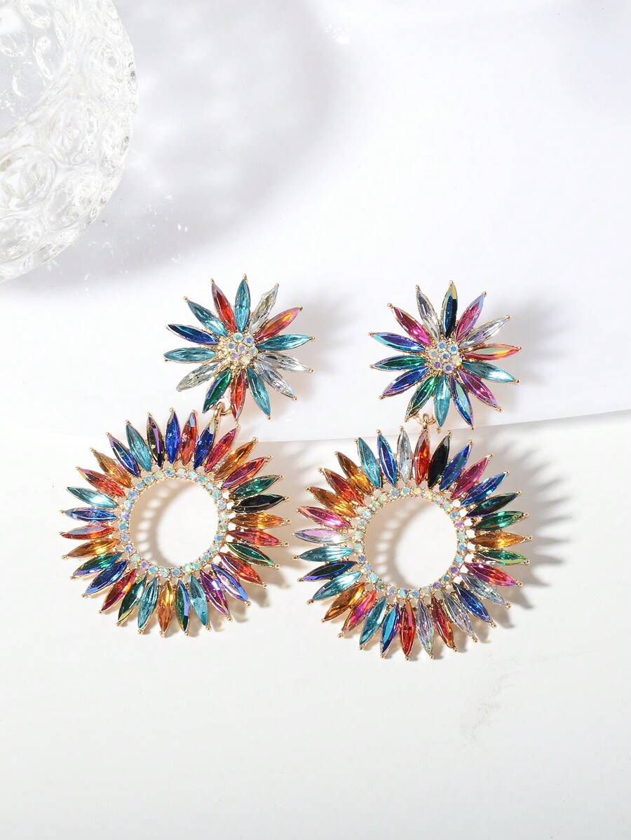 1pc Elegant Ditsy Floral Zinc Alloy Colorful Daisy Design Bohemian Dangle Earrings, Suitable For All Seasons