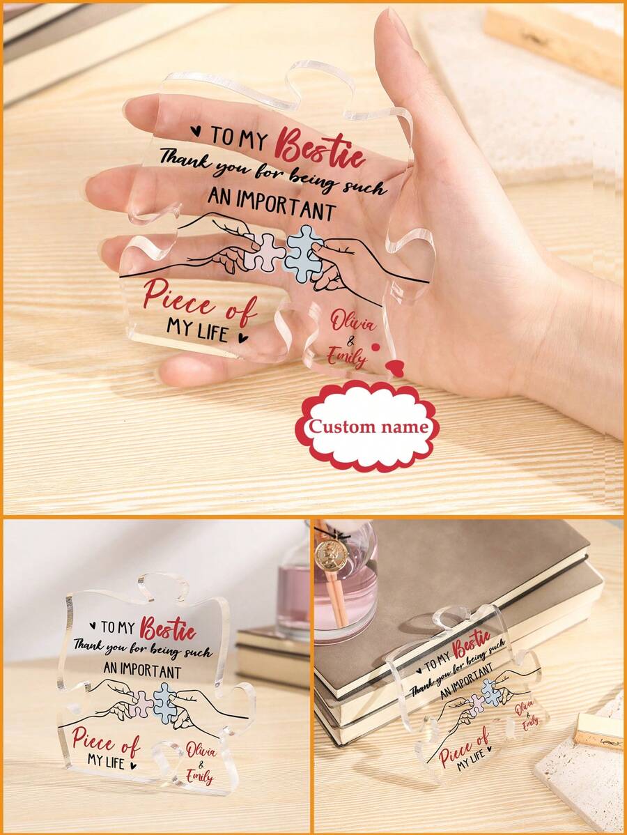 1 Pieza Adorno de acrílico transparente en forma de rompecabezas, regalos para la familia, amigos, regalos festivos, regalos creativos y estéticos, adecuado para decoración del hogar, oficina, escritorio, adecuado para cumpleaños, Acción de Gracias, ceremonias de graduación, aniversarios, despedidas, recuerdos, decoración de escritorio, hogar, oficina, estilo sencillo