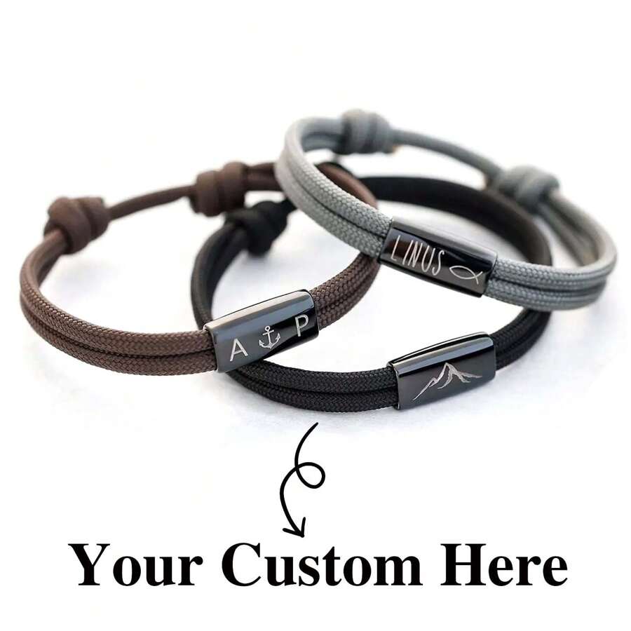 Personalized Men Bracelet Custom Sailing Rope Bracelet Custom Engraving Partner Bracelet Unisex Bracelet Christmas Gift