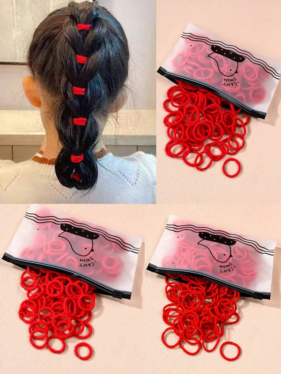 100 piezas de ligas para el cabello rojas pequeñas para niños, accesorios elásticos para el cabello que no dañan el cabello, adecuados para Año Nuevo, Navidad, decoración del cabello infantil