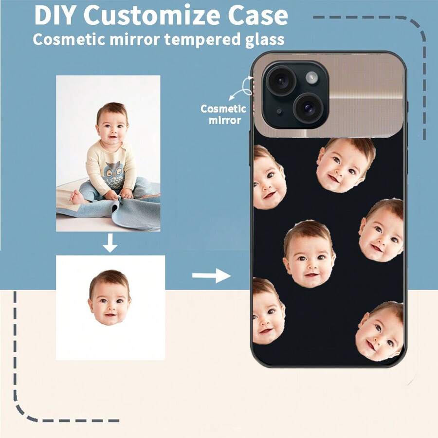 Customized Tempered Glass Phone Case With Baby Portrait, Compatible With Iphone 16 Pro, 15 Plus, 14 Plus Max, 13 Mini, 12, 11 And S25+, FE Pro, Personalized DIY Stylish Makeup Background Design Mobile Back Cover