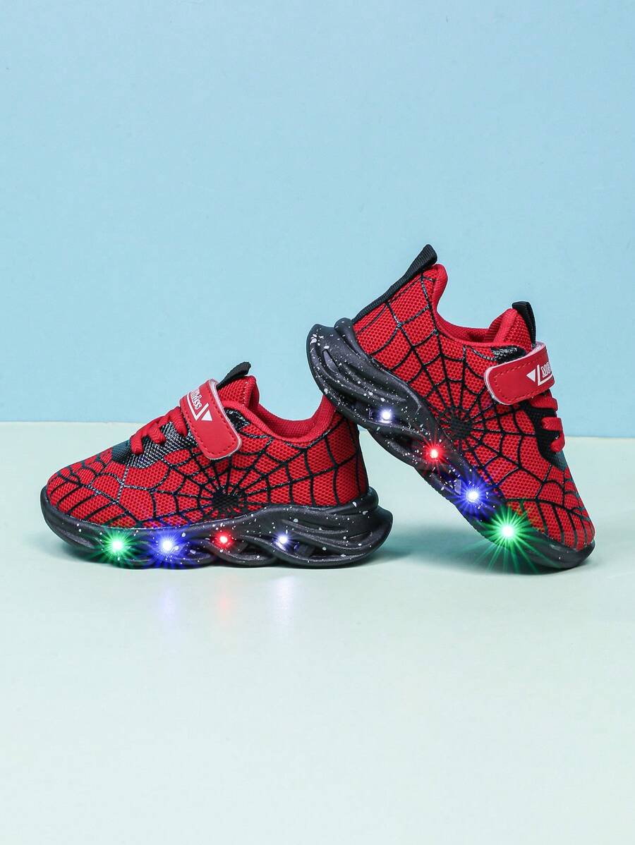 Fashion Spider LED Lighting Breathable Mesh Sports Shoes, Suitable For Boys And Girls - Casual, Shock-Absorbing, All-Season Non-Slip Outdoor Running And Walking Sneakers