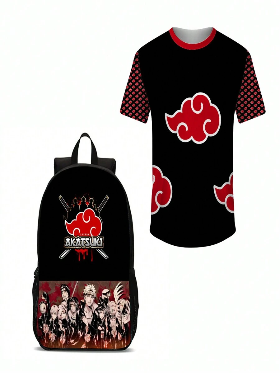 Kit Camiseta Infantil + Mochila Anime Escolar Menino Desenho Animado