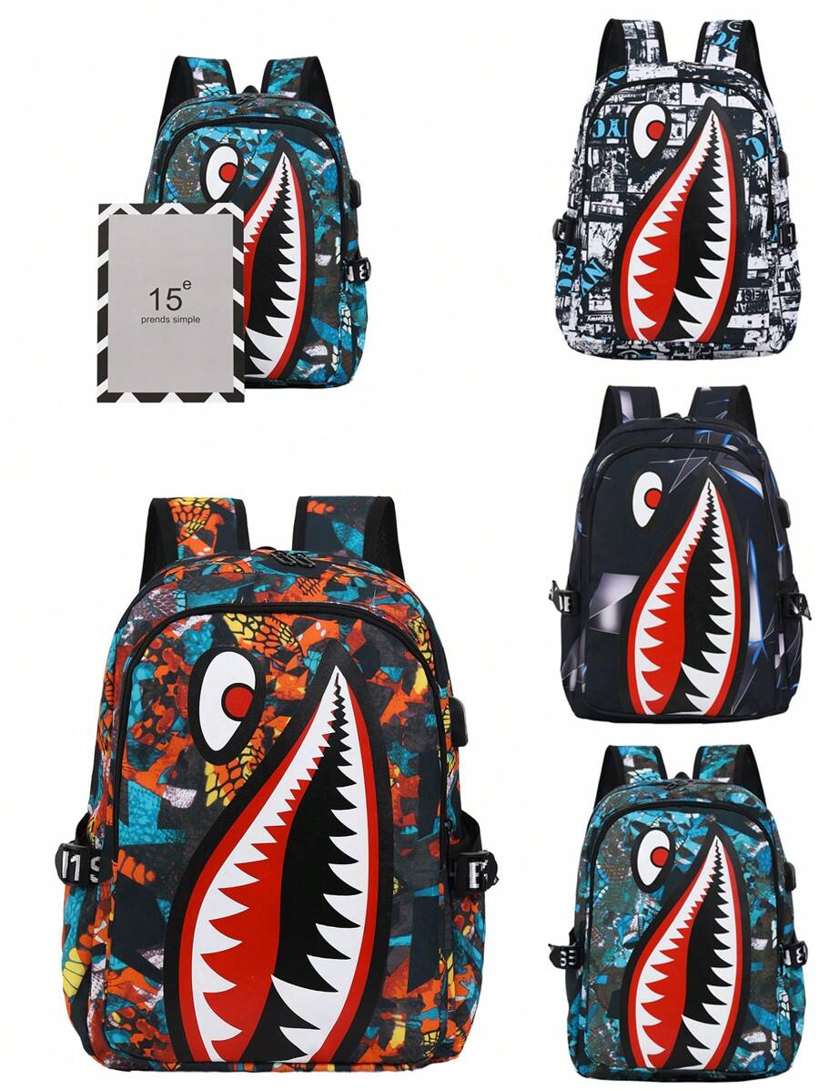 1 Stück Rucksack für Jungen und Mädchen im Alter von 14-16 Jahren, aus Nylon mit Reißverschluss, Muster mit Tintenstrahl, großes Fassungsvermögen für den Campus, Studentenrucksack, Rucksack mit witzigem Ausdruck, geeignet für den täglichen Gebrauch