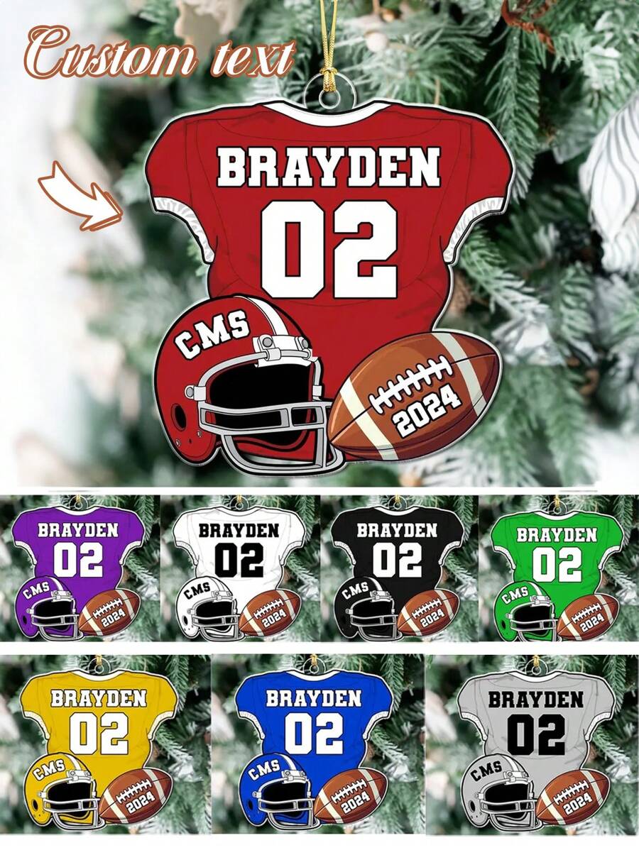 1pc Customized Football Name & Number Christmas Tree Ornament, American Football Christmas Decor, Christmas Gift, Athlete Decoration, Football Team Gift, Gift For Boyfriend