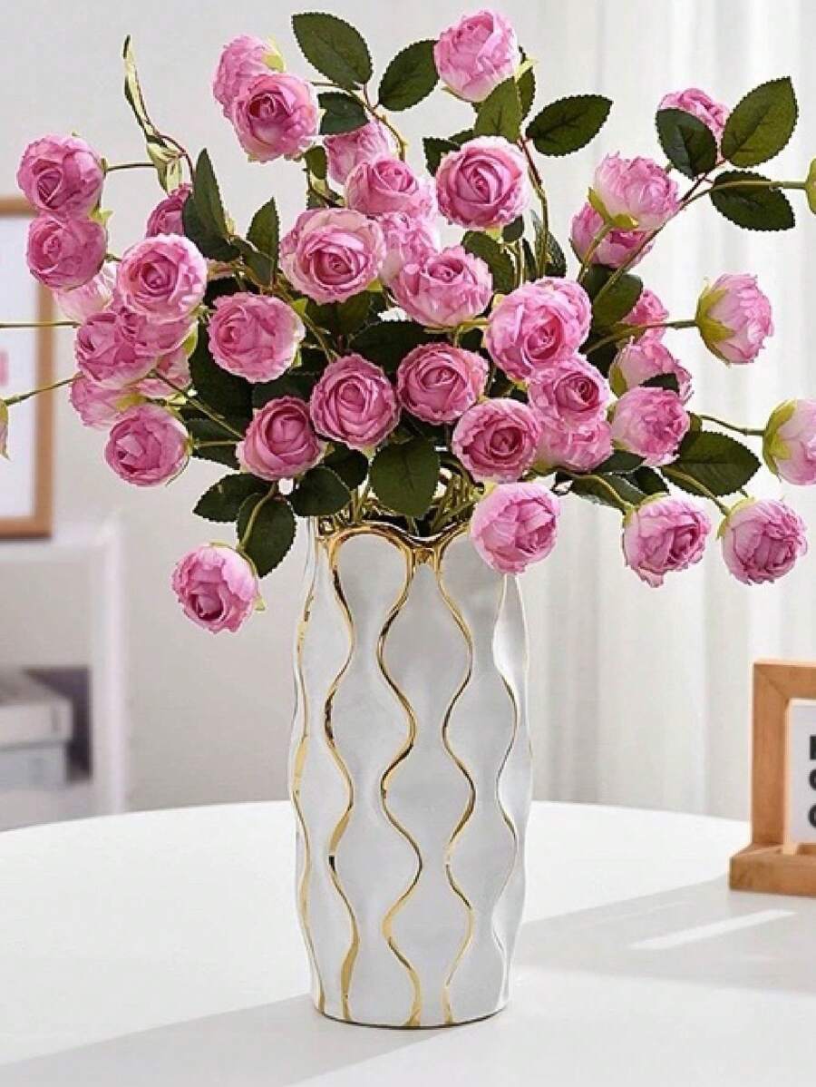 1pc Ceramic Vase, White Vase For Home Decor,Decorative Flower Vase, Vertical Stripe Ceramic Vases For Home Decor, Bedroom, Office, Living Room, Bathroom, Tabletop Decor, Centerpiece